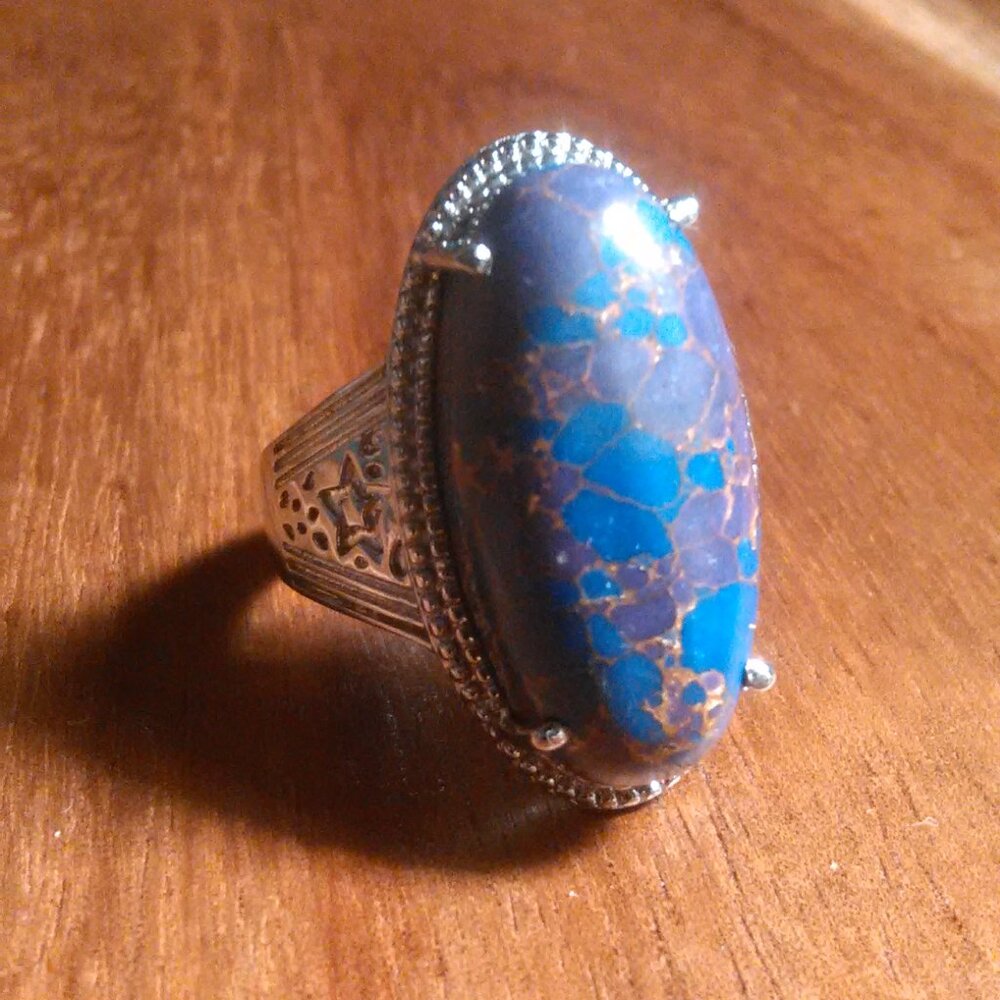 Mojave Purple Turquoise Solitaire Stainless Steel Ring (Size 6) - Picture 5 of 16